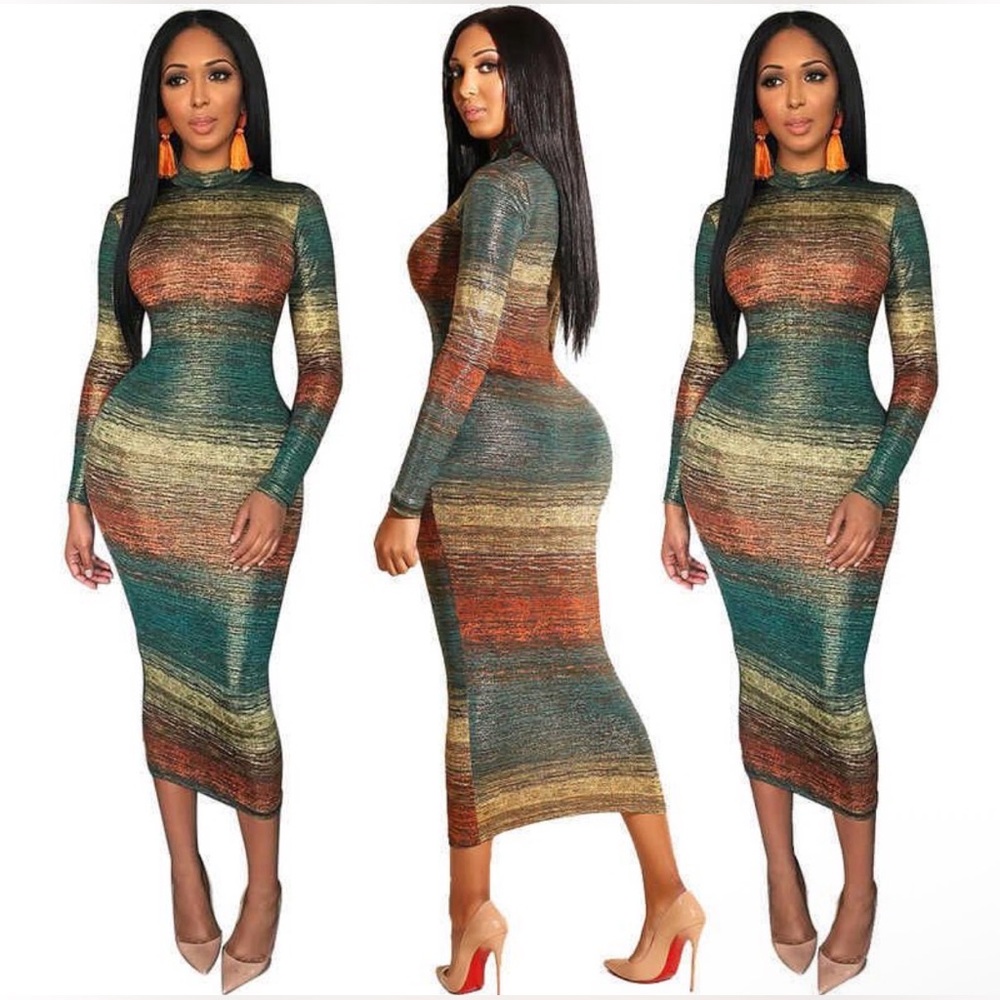 Good time USA Multicolor Striped Bodycon Dress Size Large NWOT